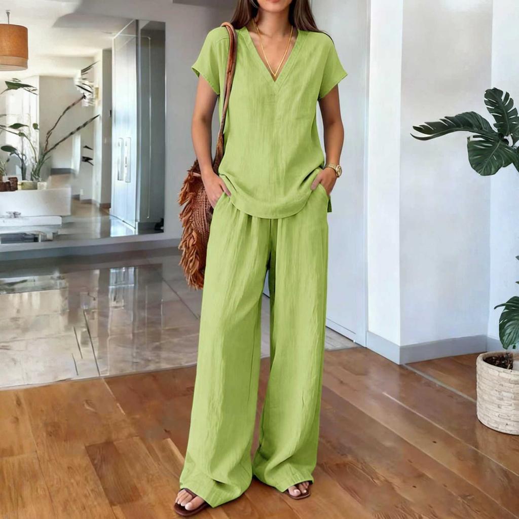 Fashionable And Sexy Women's Spring And Summer Retro Elastic Waist Strap Linen Suit Women's Fashion Color Casual Two-piece Set