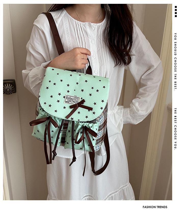 Schoolbag1011 Spring New Korean Version Niche Design Mint Green Backpack Retro Plaid Fashion Bow Backpack