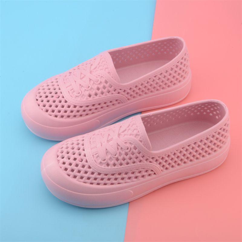 White Mesh Breathable Flat Bottom Anti Slip Women's Work Shoes Comfortable Summer Plastic Rain Shoes