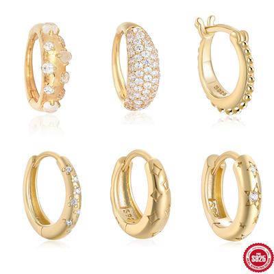 S925 Sterling Silver Personalized Mini Wide Face Pentagram Light Luxury Zircon Basic Textured Fashion Earrings Ear Buckles