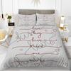 Love Theme Duvet Cover Set King Queen Size Heart Shape Romantic Letters Pink Flower For Kids Girls Couples Polyester Bedding Set