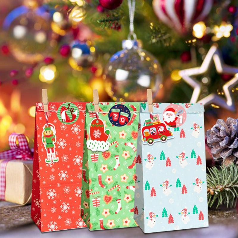 Christmas Wrapping Bags For Gifts Christmas Decoration Bag Kraft Paper 24PCS Christmas Wrapping Sacks Party Favor Bags