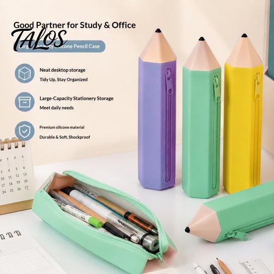 Durable Pencil Bag Students Silicone Case with Zipper, Waterproof Shaped Large Capacity Organizer Stationery Pouch, for Pens, Erasers, Rulers
