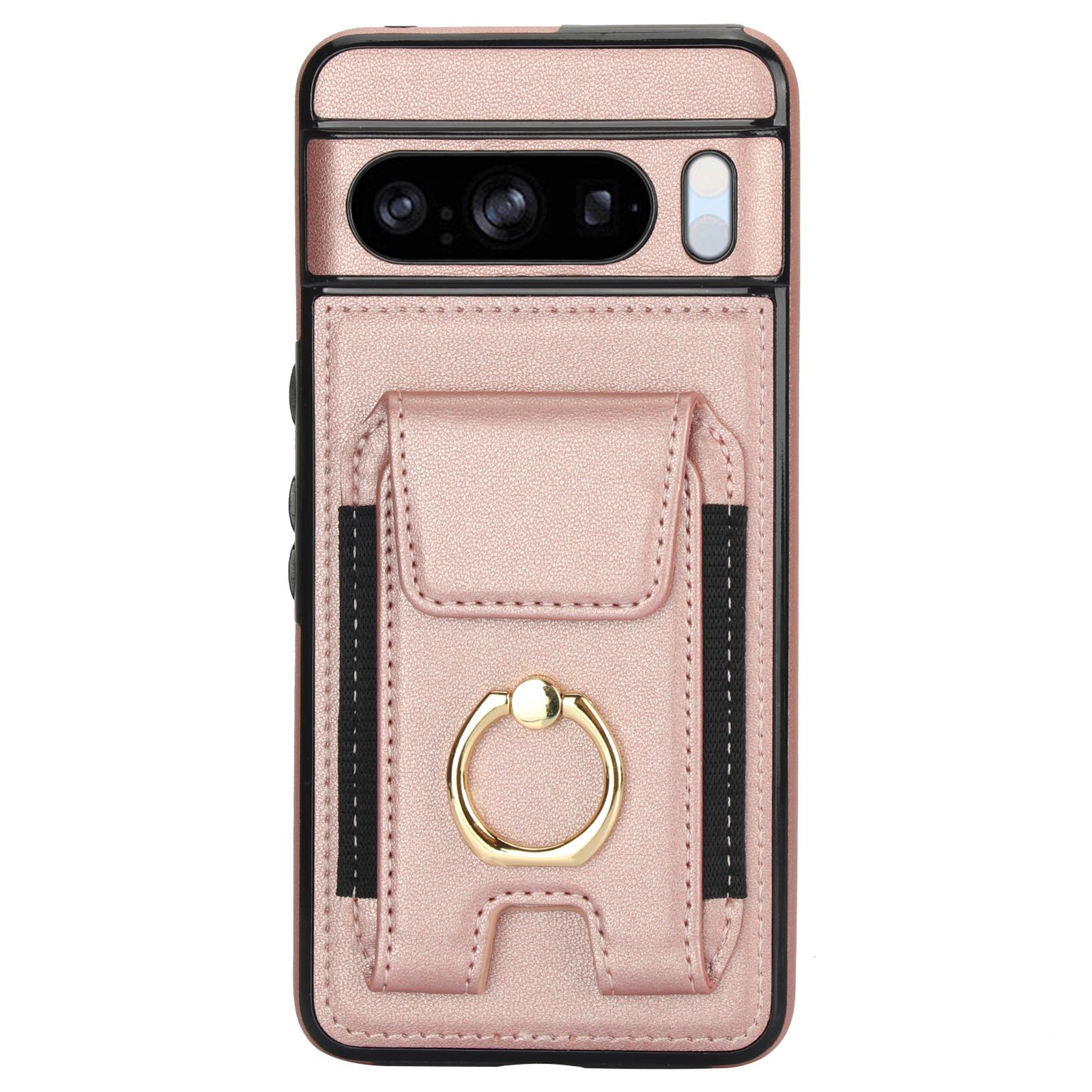 

For Google Pixel 8 Pro Case Anit-Fall Kickstand Leather+TPU Phone Cover Rose Gold