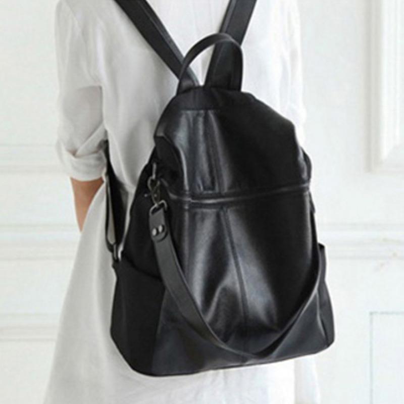 Ryggsekk i ekte skinn Stor kapasitet skolesekk Preppy ryggsekk Vintage veske