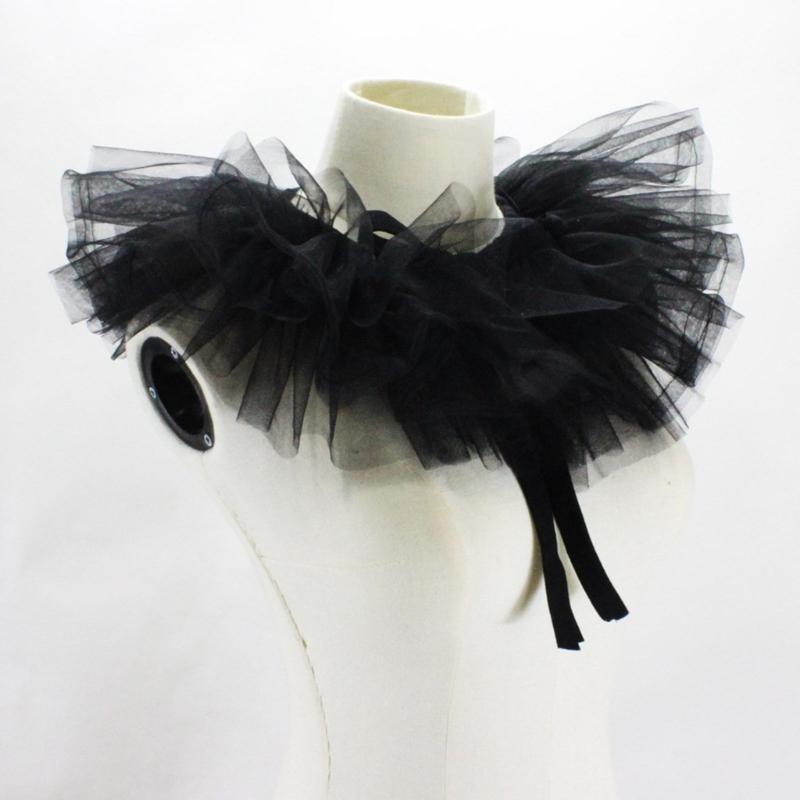 Girls Vintage Fake Collar Gothic Elizabethan Yarn Ruffled Lace Choker Necklace
