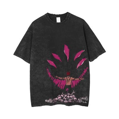 Harajuku Men Streetwear Tshirt Anime Print Casual T-Shirt Hip Hop Summer Fashion Vintage Oversize Cotton Washed Black Tee