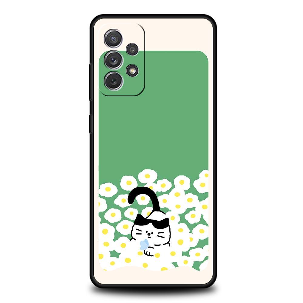Cute Cartoon Black Cat Phone Case for Samsung A57 A37 A51 A71 A21S A17 A15 A25 A41 A23 A33 A53 A73 A07 A05S A13 A35 A55 5G Cover
