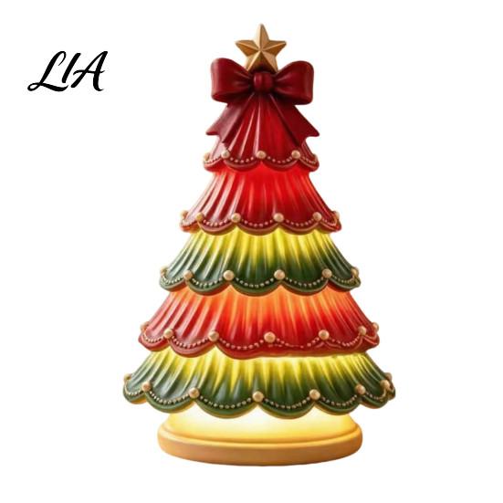 DIY Craft Art Ornament Lighted Christmas Tree Tabletop Decor, Resin LED Artificial Xmas Exquisite Holiday Party with Warm Glow, USB Powered