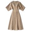 2026 Spring Fashion Long-Sleeve French-Style Knit Maxi Dress with Waist-Cinching for Women
