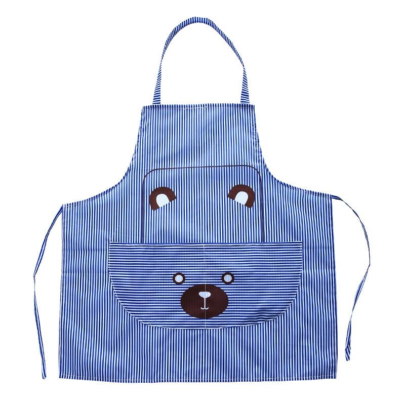 Grembiule da casa all'americana con bretelle e strisce, grembiule da cucina con stampa di cartone animato di orso, grembiule senza maniche