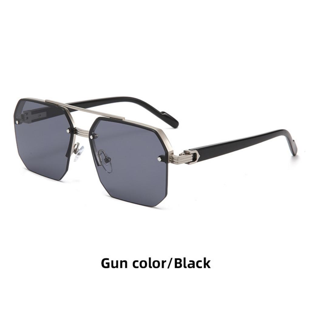 Metal Double Beam Square Sunglasses Men Half Frame Pilot Fashion Advanced Personality Stylish Eyewear