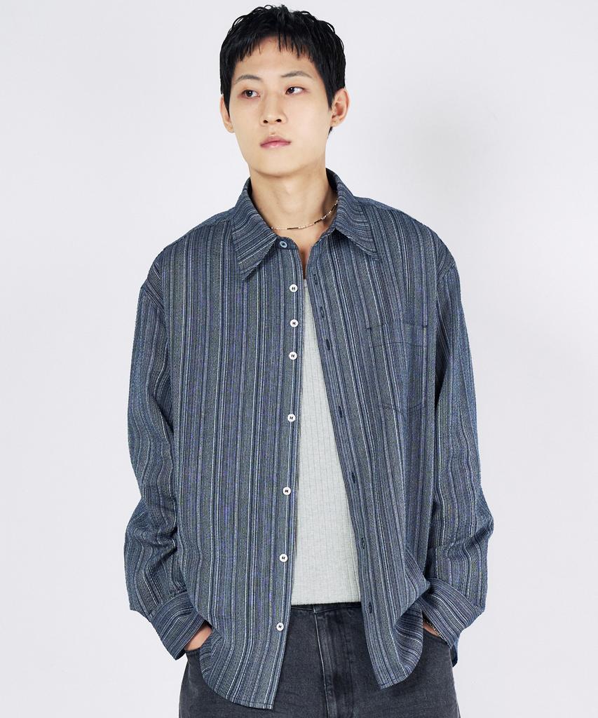 SLOWACID Striped Button Shirt [Navy]