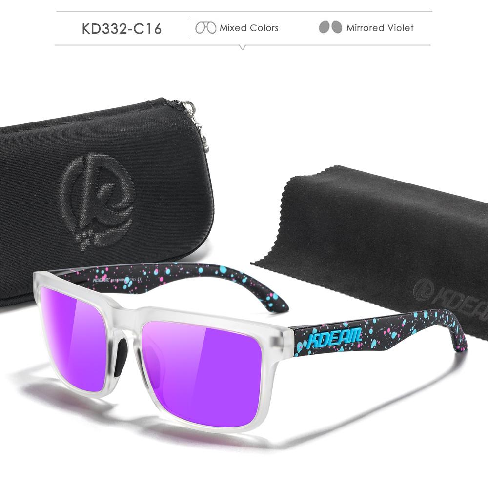Lunettes de soleil polarisées style carré KDEAM pour hommes et femmes Taille moyenne Largeur totale 145 mm Lunettes de soleil d'extérieur avec étui zippé