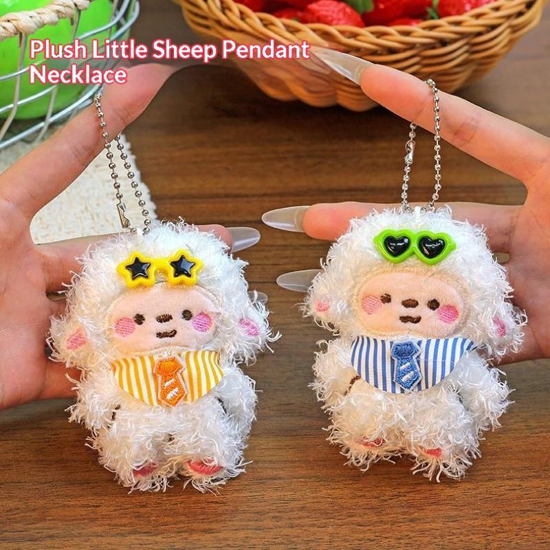 Plaid Lamb Plush Keychain Cute Cartoon Pendant Soft Touch Non-shedding for Bag Charm Daily Use Small Gift for Kids