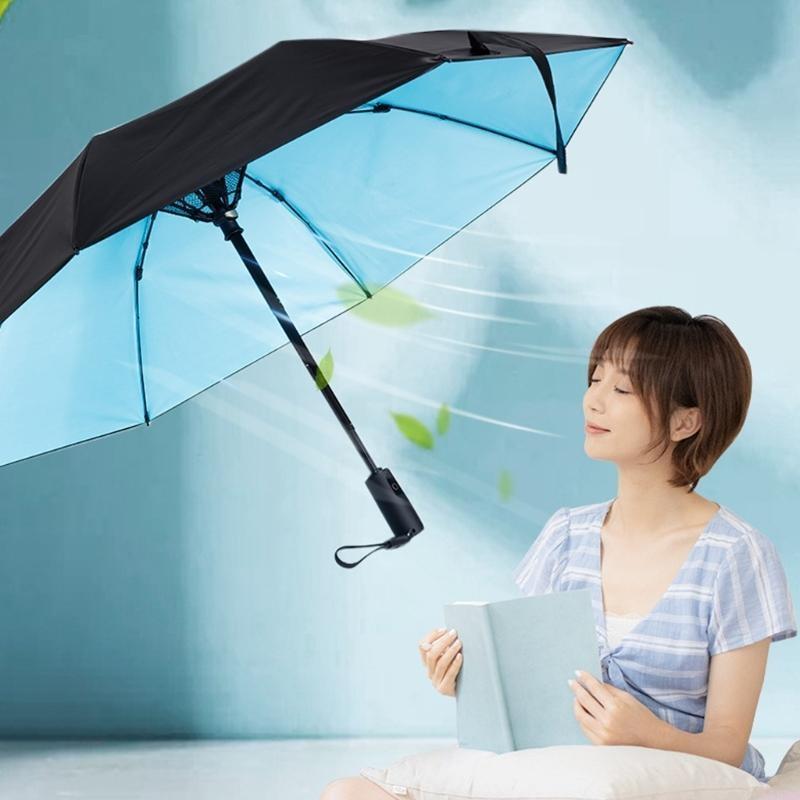 USB Rechargeable Sunshade Umbrellas with Integrated Fan and Two Functionality for Rain and