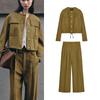 25 Short Spring and Autumn Linen Blended Pilot Jacket Outwear 2733586 Casual Pleated Pants 2734586