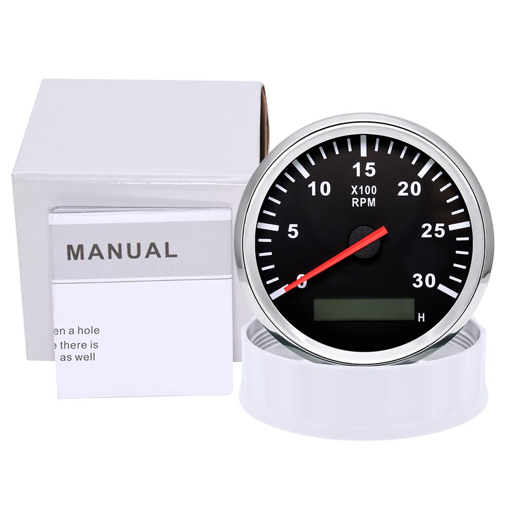 85MM Tachometer with Red Backlight 3000RPM Tacho Gauge Hourmeter Gauge M16 M18 Tacho Sensor For Marine Boat Car Truck 9-32V