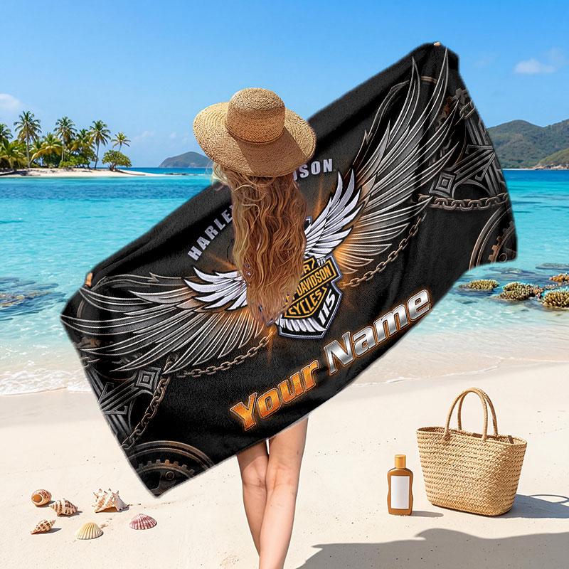 Asciugamano da Spiaggia Harley-Davidson con Testo Nome Personalizzato, Asciugamano Morbido Assorbente per Spiaggia Piscina Viaggio Regalo Personale
