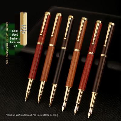 Solid Wood Fountain and Ballpoint Pen Set - Engraved Signature Gel Pens with Gift Box for Students and Professionals