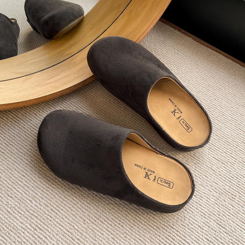 New Retro Solid Color Flat Bottom Women's Shoes Ladies Slides Fashion Suede Slippers Mules Casual Cozy Female Sandals