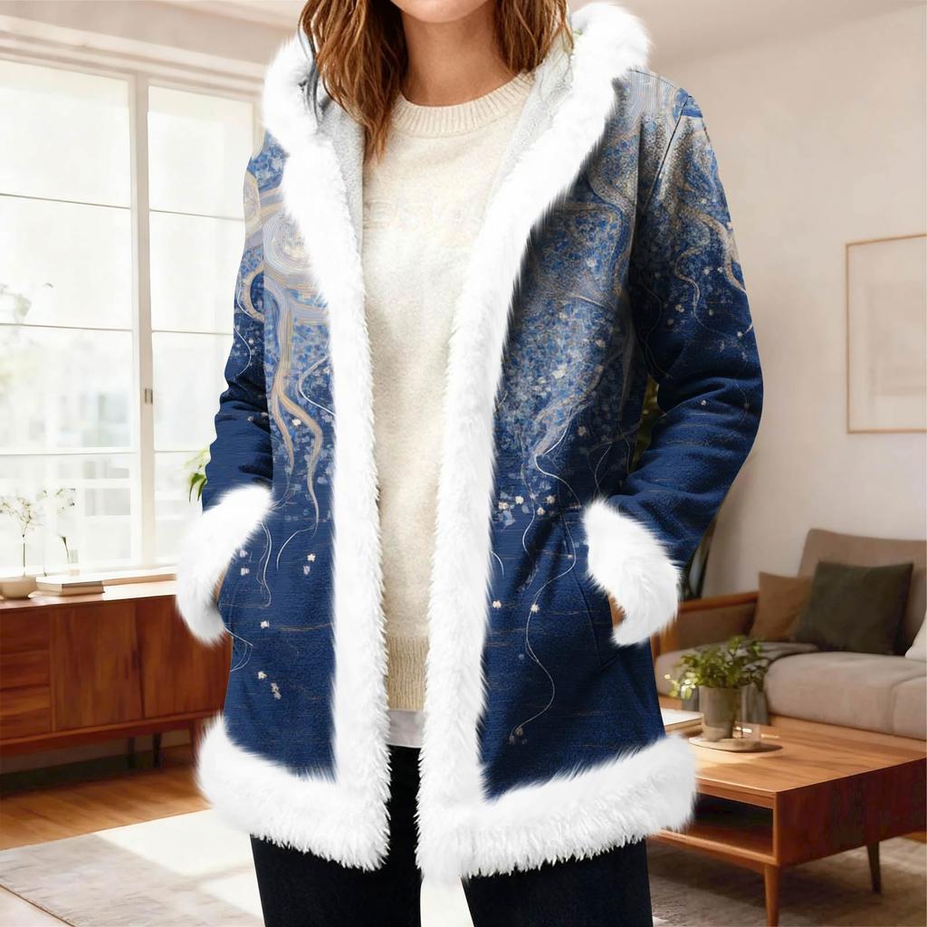 Women's Casual Fleece Hooded Cardigan With Pockets Warm Outerwear