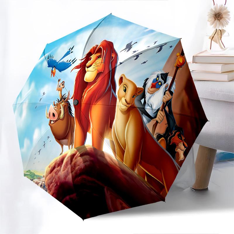 Lion King, Pride Rock Themed Automatic Opening and Closing Umbrella, Brightly Colored 8-rib Portable Umbrella