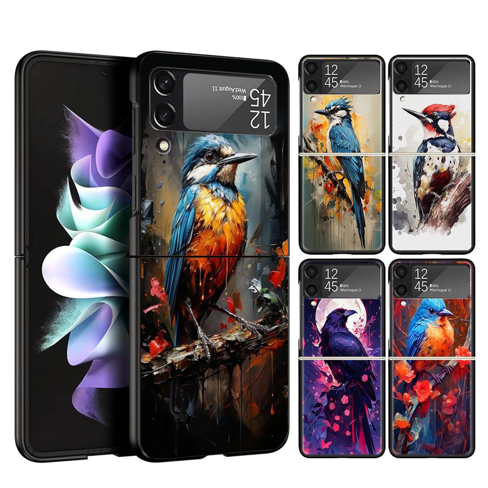 Animal Oil Painting Bird Cover Phone Case For Samsung Galaxy Z Flip 7 6 5 4 3 5G Flip7 Flip6 Flip5 Flip4 Flip3 Black Fundas Shel