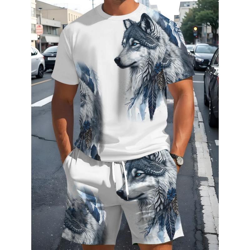 Short-sleeved suit T-shirt + shorts suit casual two-piece suit summer casual two-piece suit men s trendy casual sports suit S