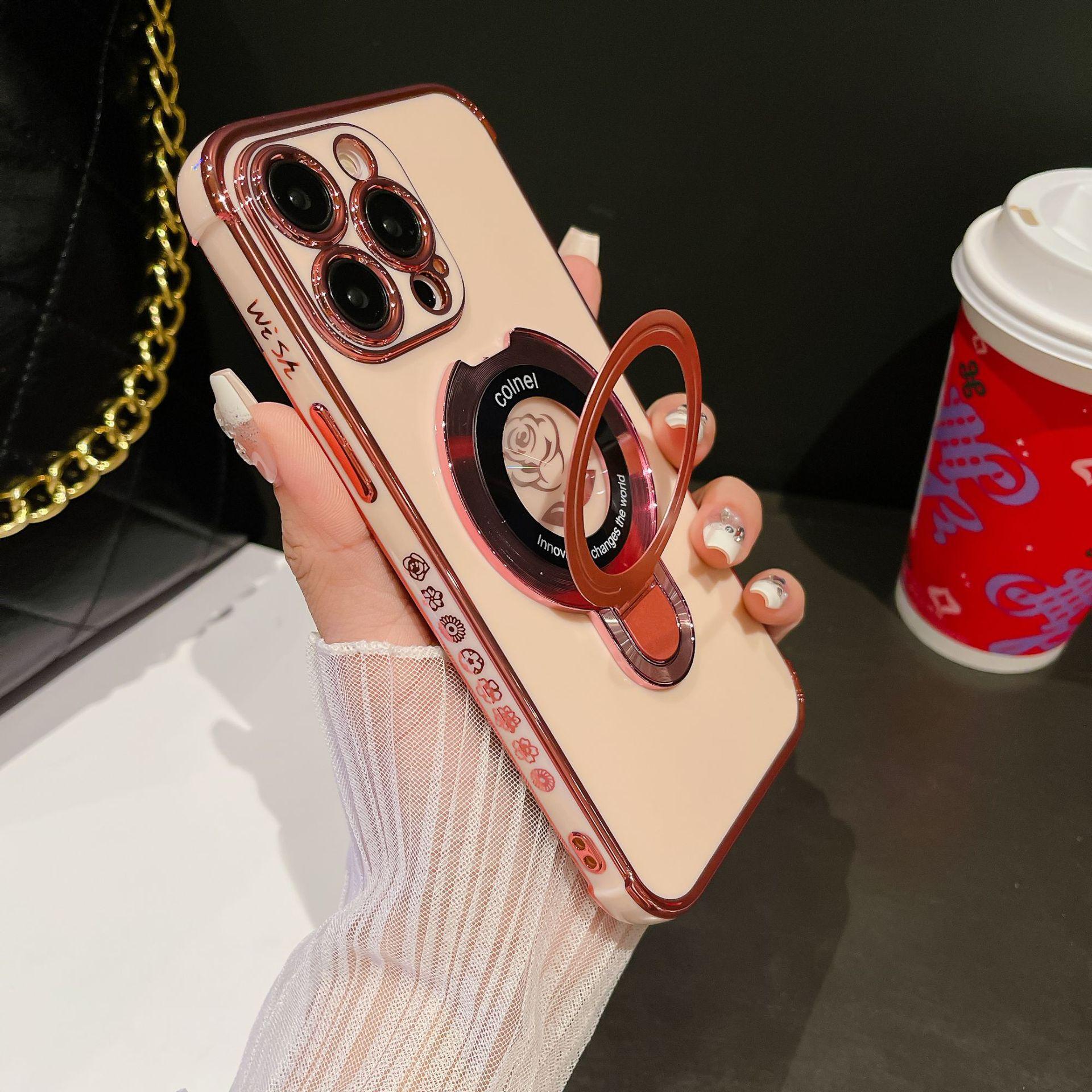 

Подходит для Apple 15 Гальванизированный 6D Розовый Чехол для мобильного телефона Боковая печать iPhone 16PRO Магнитный кронштейн iPhone 7P/8P