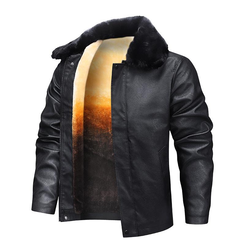 Winter new PU leather jacket men's winter velvet thickened gold mink lapel jacket middle-aged and elderly business