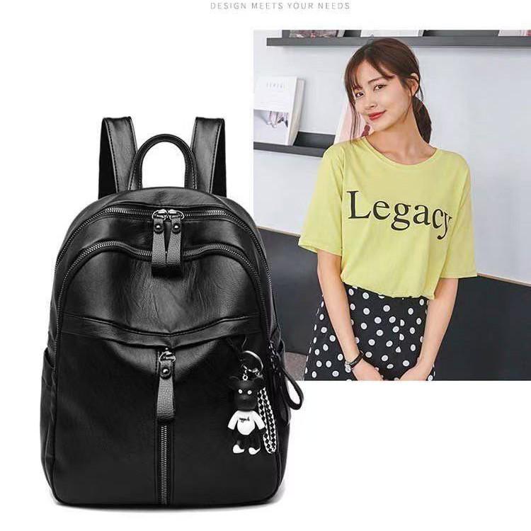 Trendy Korean-Style Women's Soft Leather Backpack, Large Capacity, Solid Color, Ideal for Students