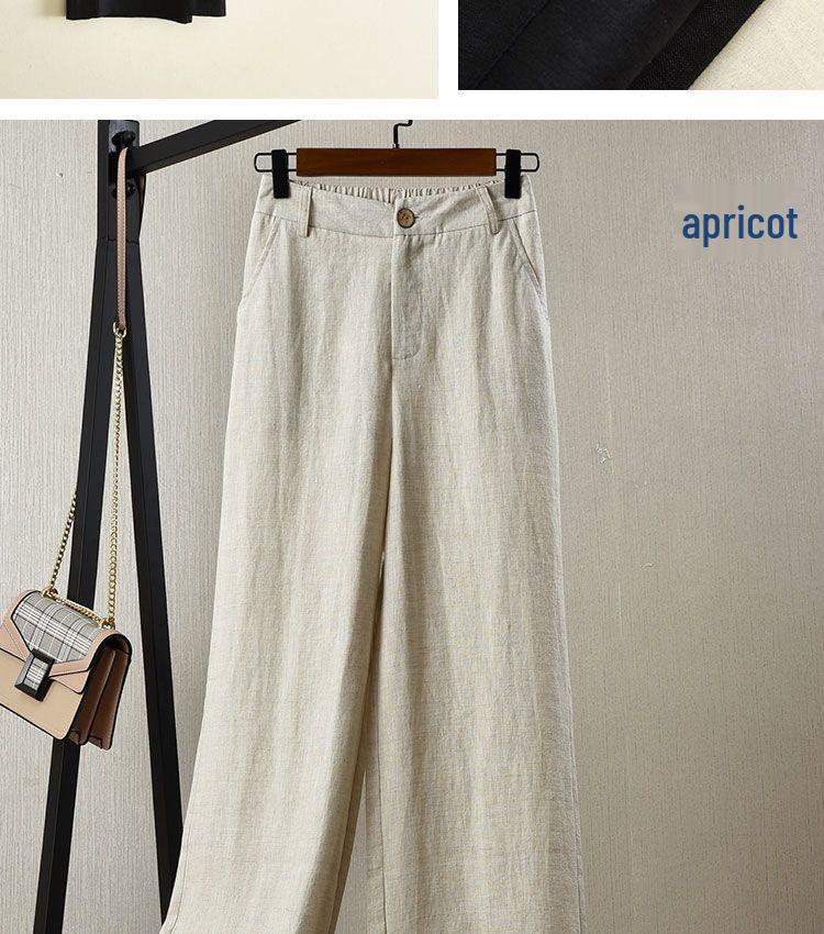 High Waist White Cotton Linen Wide Leg Pants for Women - Loose, Slimming Korean Style