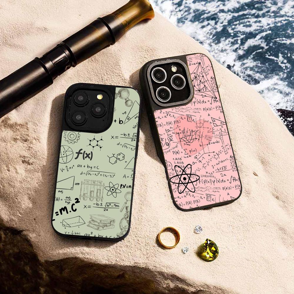Cool Formula Equation Cool Pattern Phone Case for iPhone 17 16 E 15 14 13 12 Pro Max Sheepskin Silver-edged Protective Case
