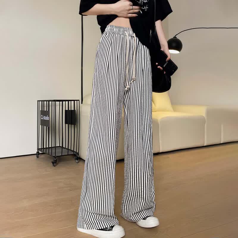Women's High-Waist Striped Casual Wide-Leg Pants