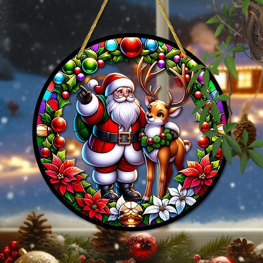 

Santa & Reindeer Catcher. Semi-transparent round decor for windows & walls. A perfect holiday gift. чистый