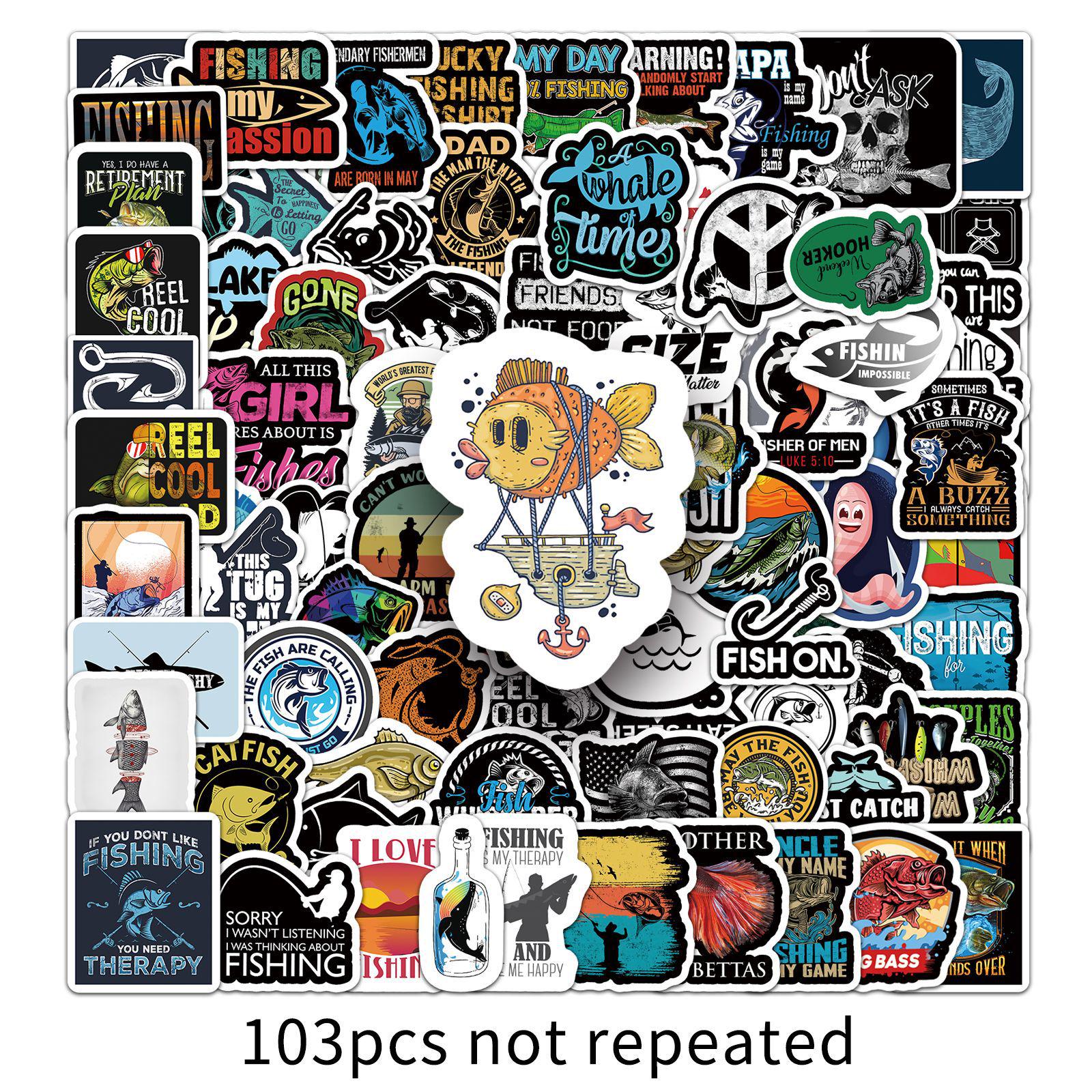 103 Pcs Trendy Cartoon Fishing Stickers - Cool Graffiti for DIY Journals & Stationery
