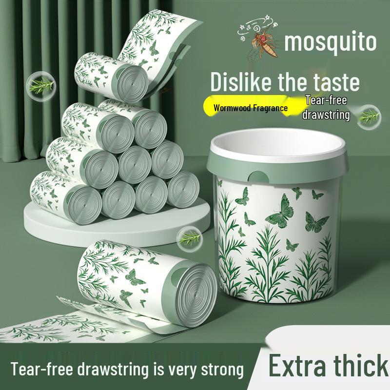 Mugwort Mosquito-Repellent Tear-Free Trash Bag with Drawstring – Extra Thick for Dormitory and Kitchen