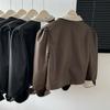 Chic Polo Short Faux Leather Jacket Color Block Vintage Hong Kong Style Fall Outerwear Women