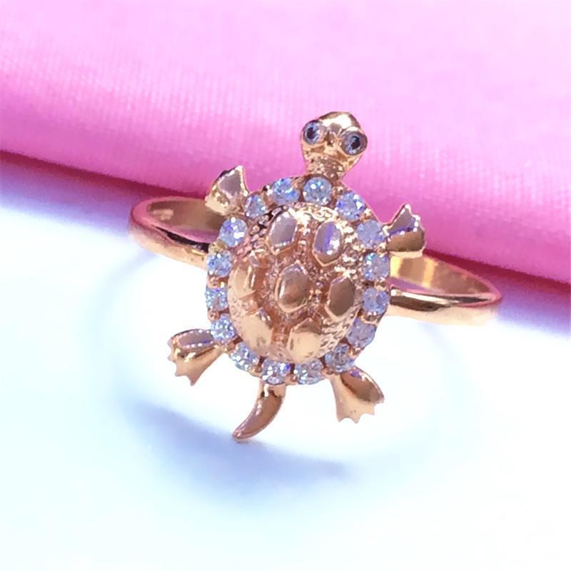 Paars Goudkleurig Rose Goud Ingelegd Zirkonia Schildpad Ring Vol Met Diamanten, Eenvoudige Stijl Persoonlijkheid, Schattige Open Ring