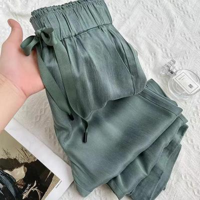 Pantaloni Largi din Mătase de Gheață pentru Femei Pantaloni Casual Subțiri de Vară Pantaloni cu Picior Drept cu Talie Înaltă