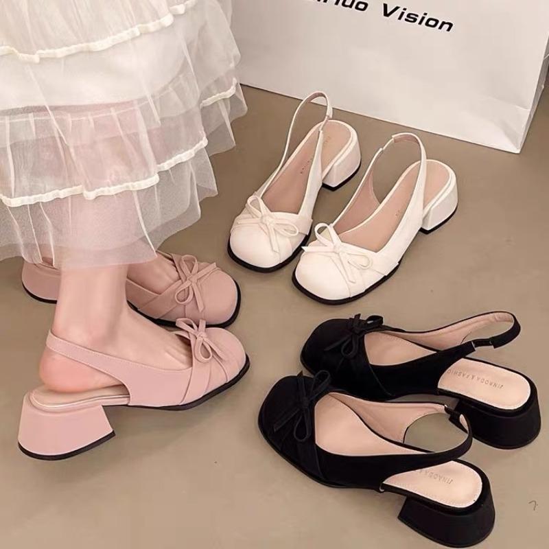 Fashion 2025 New Fashion Bow Design Baotou Women's Sandals Open Toe Low Heels Sandals Summer Ankle Strap Party Shoes Women