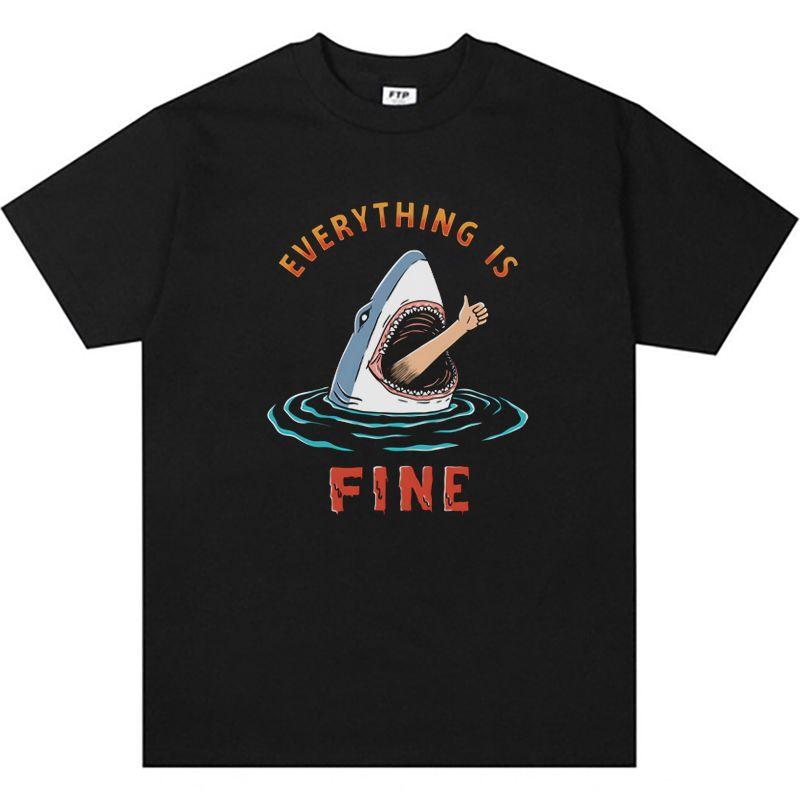 

New American Retro Everything Is Fine Graphic High Quality Printed Mens and Womens Crew Neck Loose Short Sleeve TShirts L