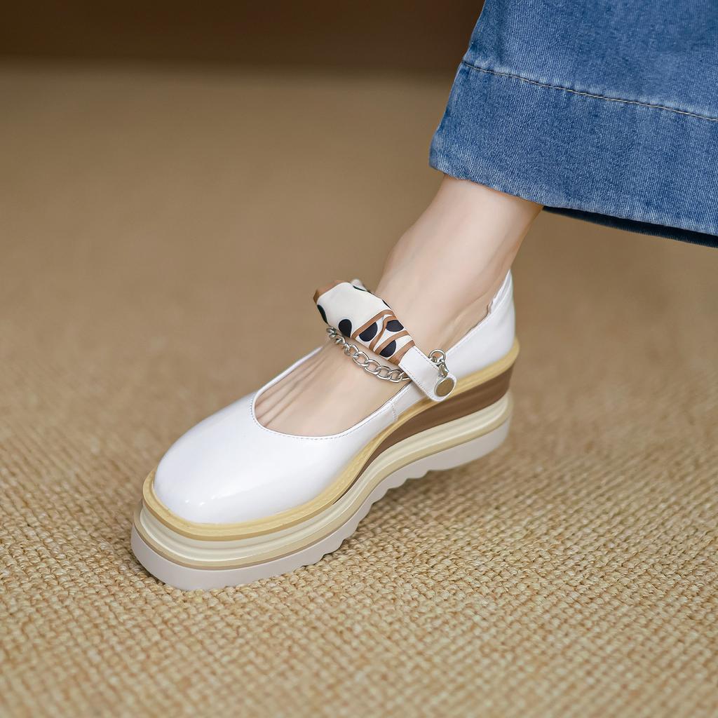 Niche Light Luxury 2025 Women's Shoes High-heeled Soft Leather Foreign Trade Retro Single Shoes Low-top Thick-soled Wedge Heel Single Leather