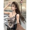 Top Corto de Mujer con Estampado de Cebra, Cuello en U, Manga Larga, Corte Ajustado