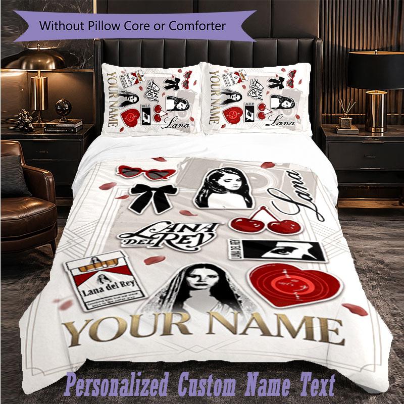 Personalized 3Pcs Bedding SetLana Del Rey Custom Text Duvet Cover Pillowcase Set Bedroom Gift