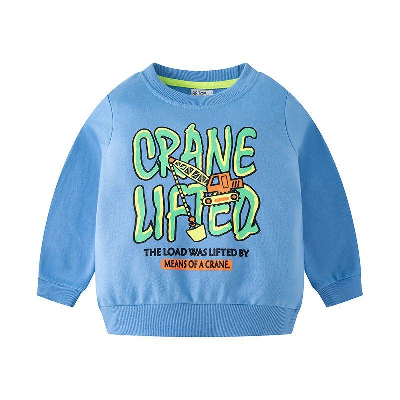 Small Children s Clothing Boys  Terry Sweater Children s Pullover Spring and Autumn Crane Letter Baby Boys  Cotton Long-Sleeved Top Wy2083 Light Blue 90