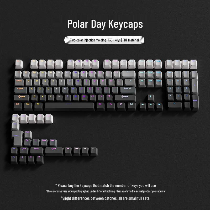 Polar Day Gradient PBT Keycaps: 134-Key Customizable Side-Printed Set for Mechanical Keyboards
