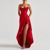 Nouvelle robe d'été pour femme, robe de banquet irrégulière élégante de couleur unie avec bordure en champignon