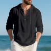 Men Casual Loose Long Sleeve Hooded Linen Blend Henley T Shirt